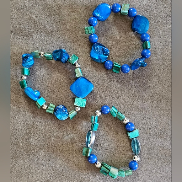 LANE BRYANT Blue, Teal & Sliver Bracelet Set of 3ea - Picture 2 of 3